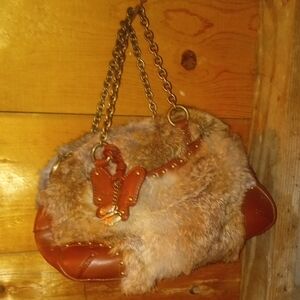 Gianni Bini Brown Faux Fur and Leather Shoulder Bag